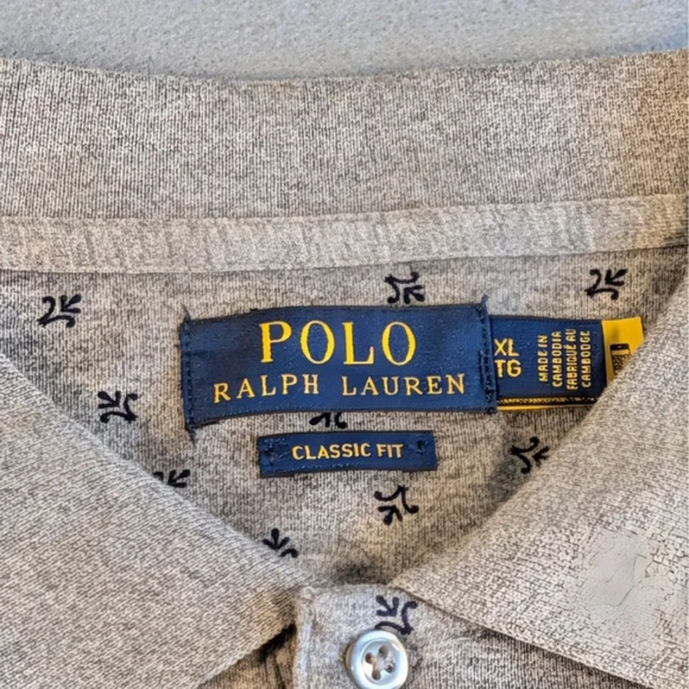 Polo Ralph Lauren Men's Metallic Gray Heather Polo Shirt‎ Classic Fit Fleur AOP